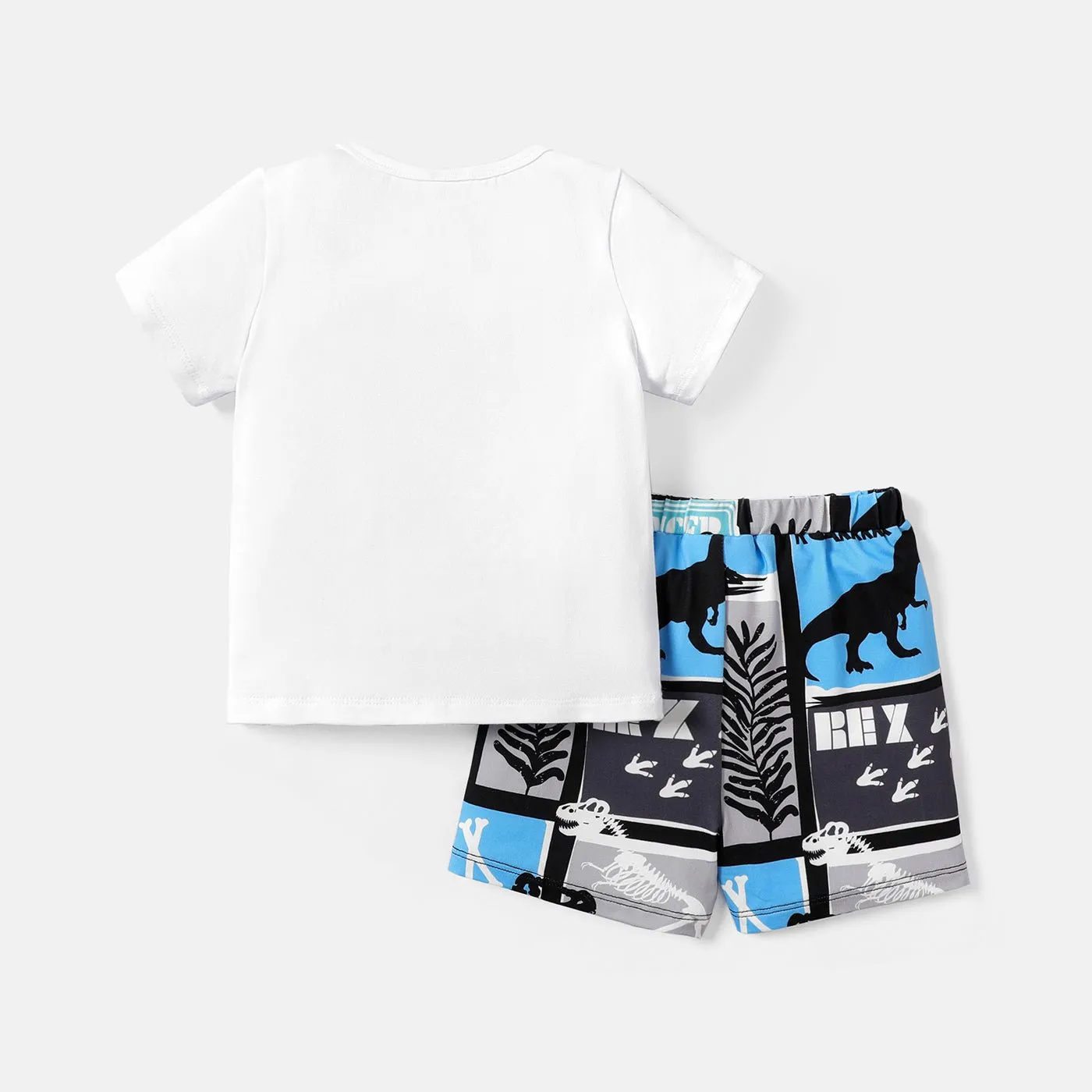 2pcs Baby Boy Cotton Short-sleeve Letter Graphic Tee and Dinosaur Print Shorts Set