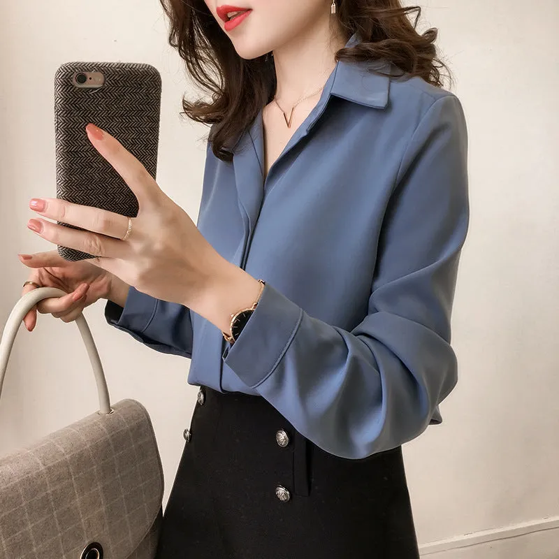 White Women Long Sleeved Chiffon Trendy Niche Tops Elegant Blouse